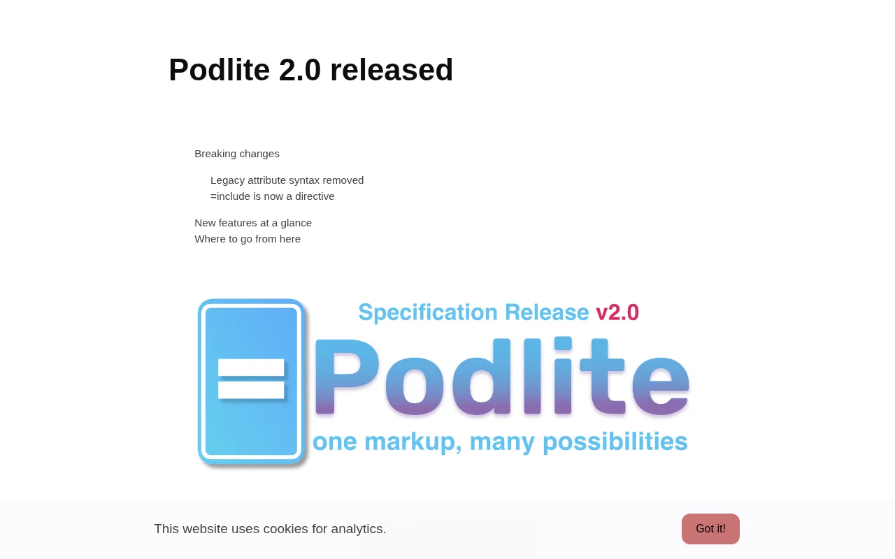 Podlite 2.0 – a block-based markup language with typed blocks