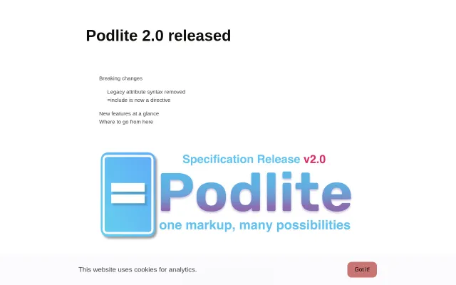 Podlite 2.0 – a block-based markup language with typed blocks