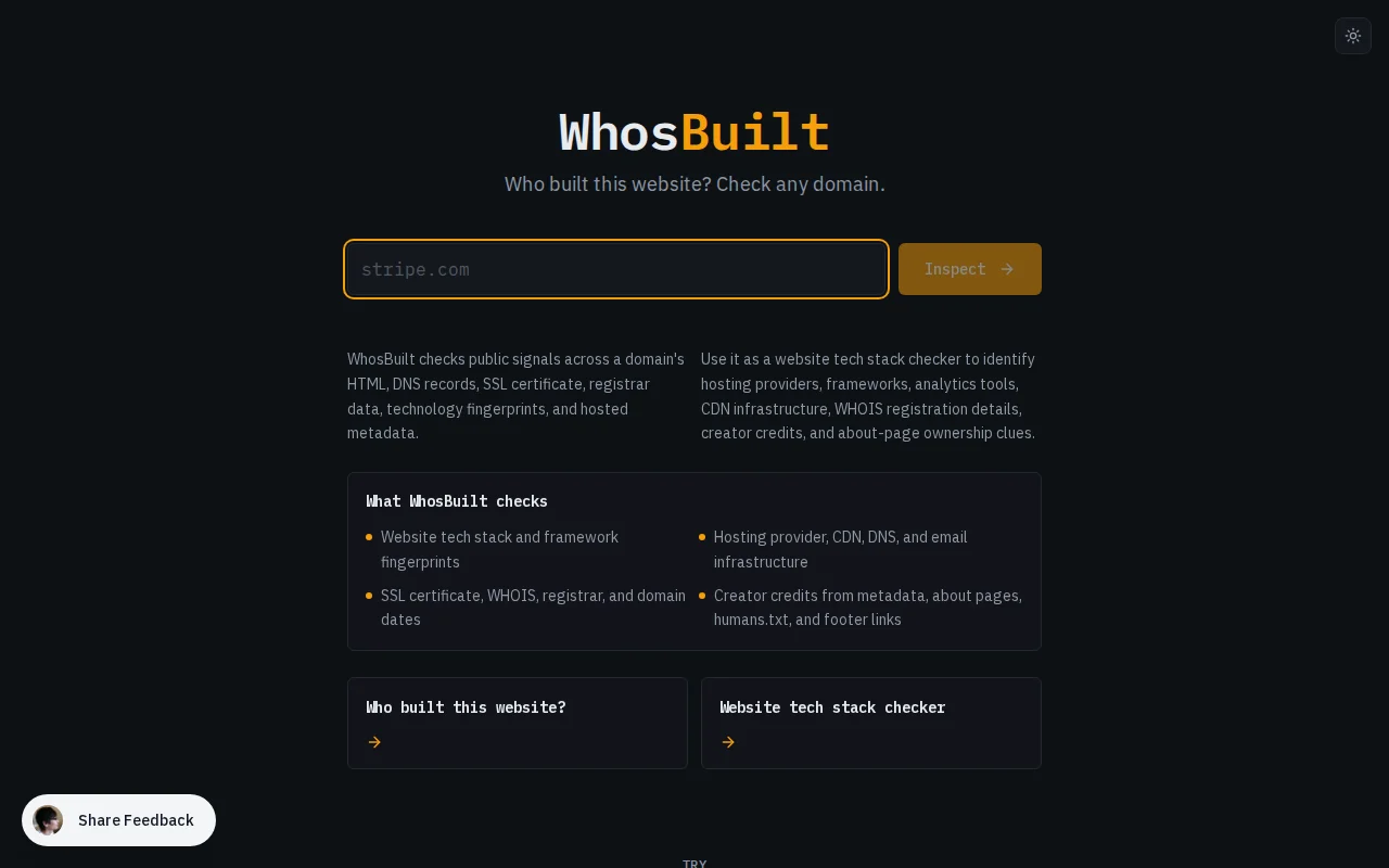 Who built this website? Check any domain