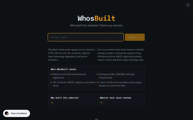 Who built this website? Check any domain