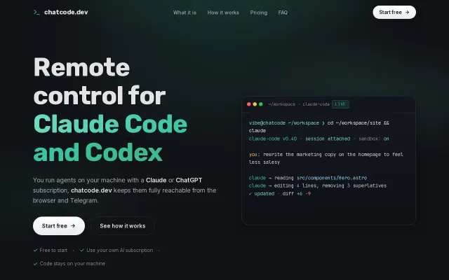 Chatcode – Remote Control for Claude Code and Codex
