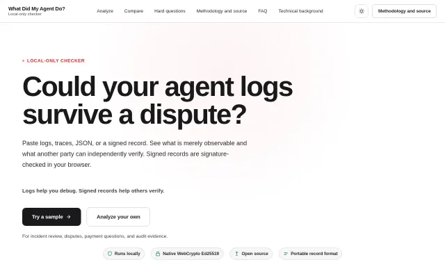 Check whether agent logs are independently verifiable