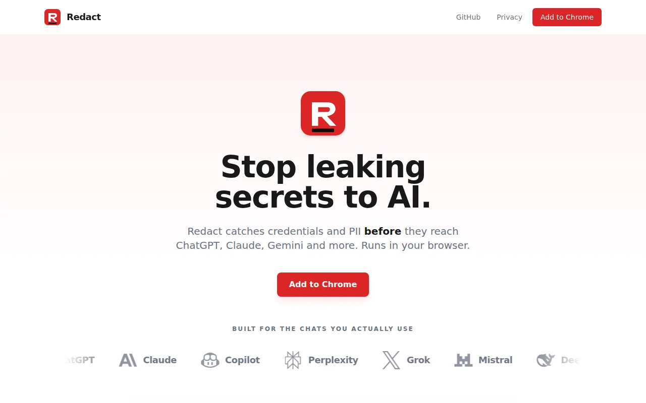On-device Chrome extension that blocks credential leaks to LLM chats
