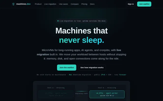 Mashines.dev – Live-migrate microVMs between hosts without restarting