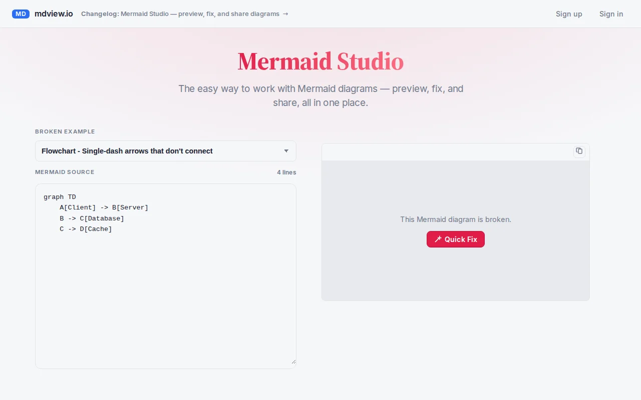 Mermaid Studio – preview and fix broken mermaid diagrams