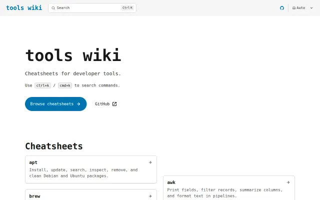 tools wiki – cheatsheets for popular CLI commands