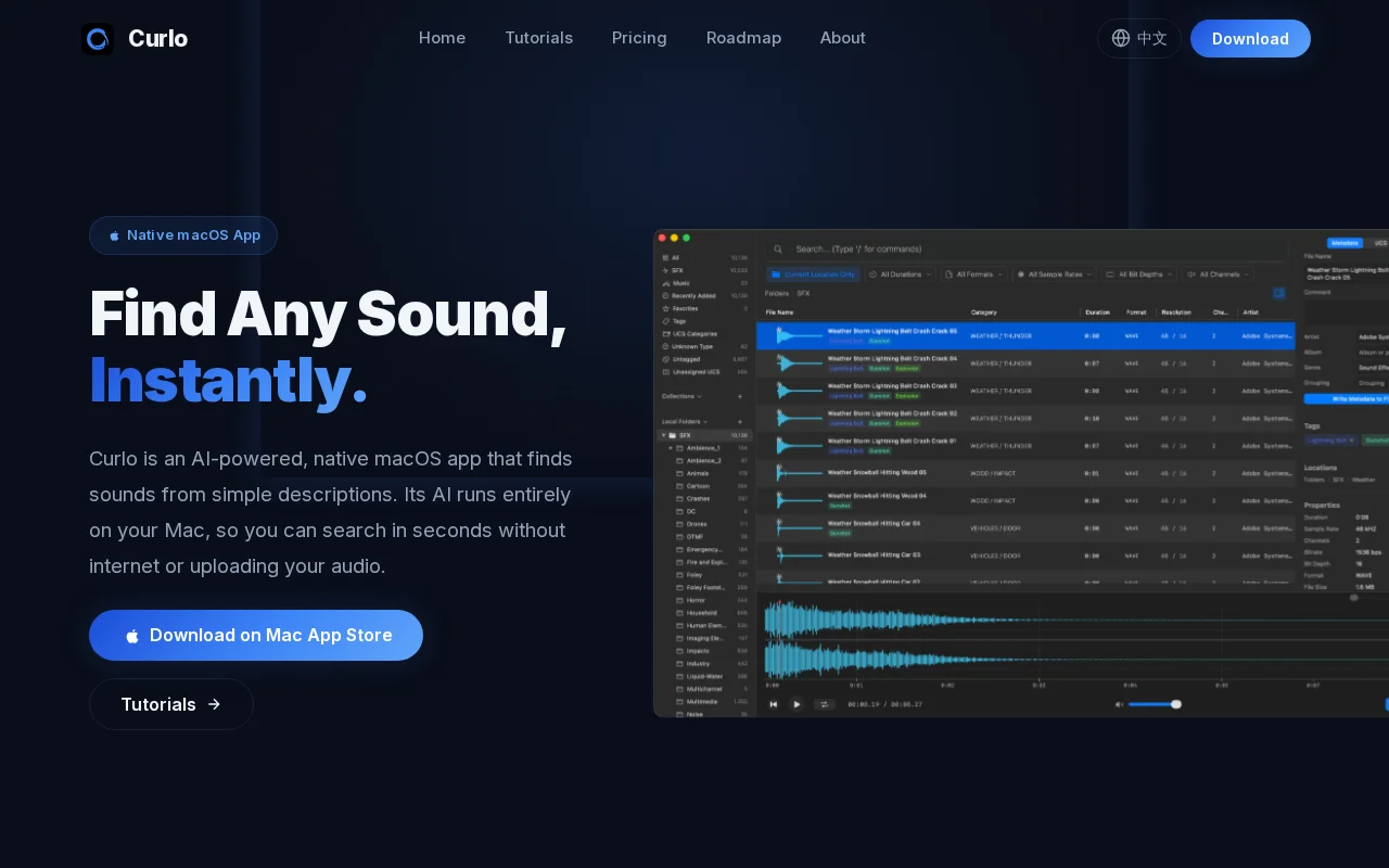 Curlo – Search sound libraries with natural language, on-device AI