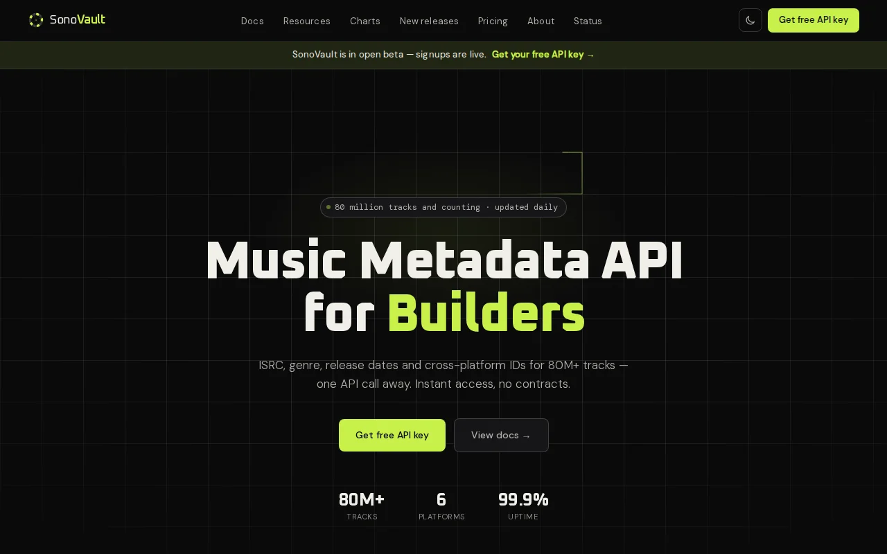 SonoVault Music Metadata API for Builders