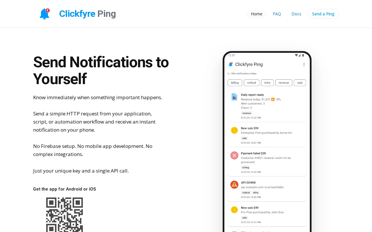 Clickfyre Ping – send app notifications to yourself