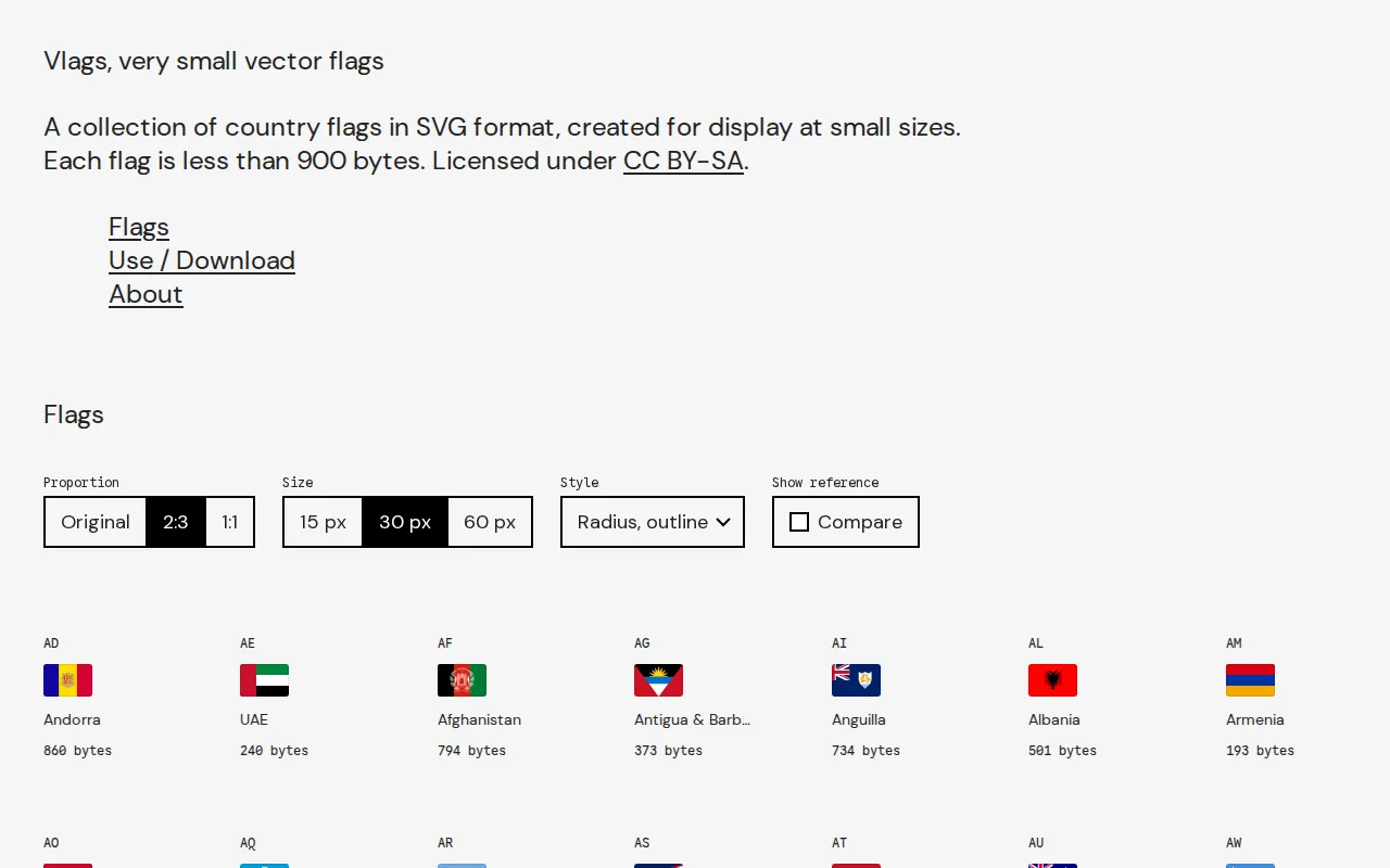 Vlags, small vector flags. Less than 900 bytes each