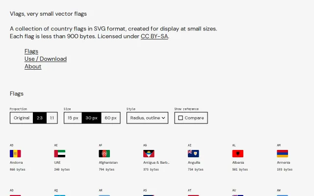 Vlags, small vector flags. Less than 900 bytes each