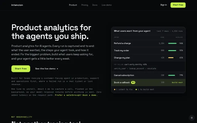 Intencion – Product analytics that improves your AI agents continuously