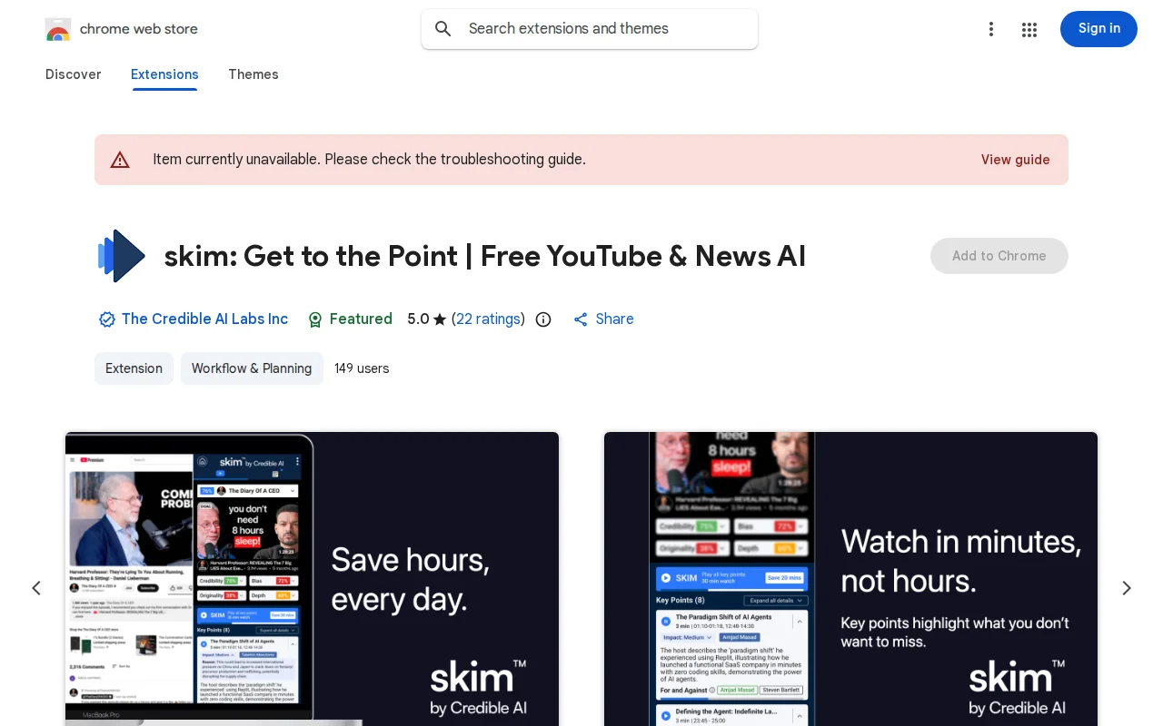 Skim any YouTube video. be happy