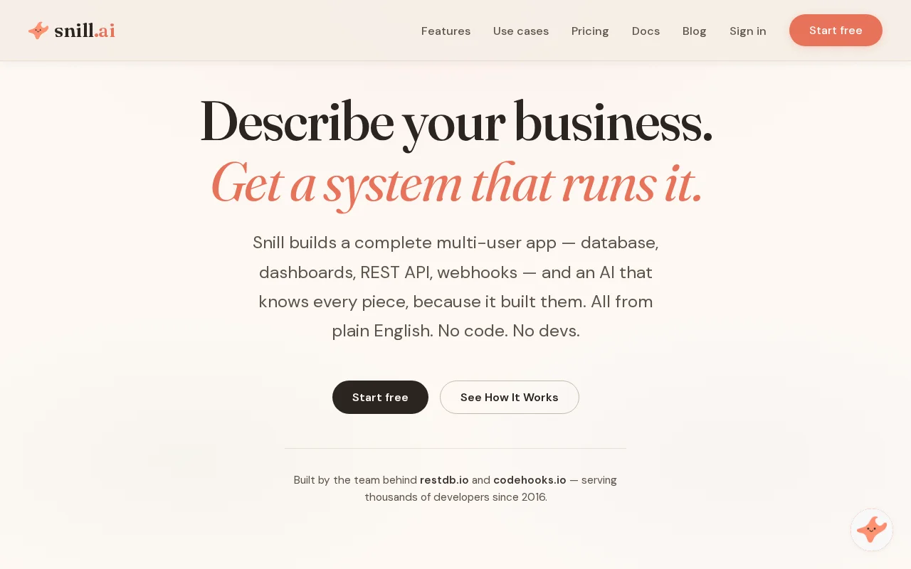 Snill.ai launched – describe your biz – get an internal app in seconds