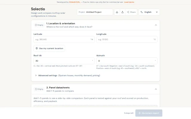 Solectio – design, compare and share rooftop solar configurations