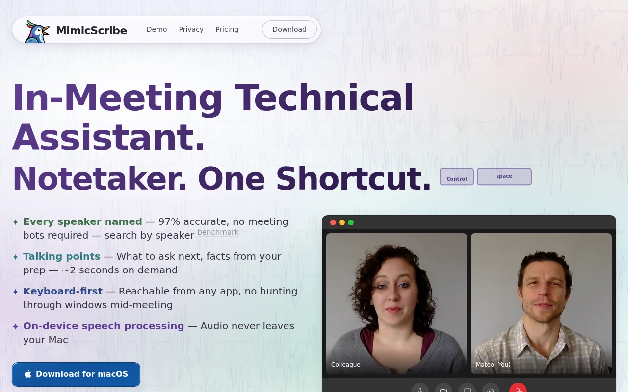 MimicScribe – transcriber with ~97% accurate on-device speaker IDing