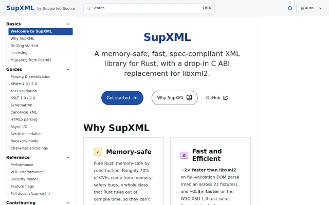 SupXML, modern memory-safe XML parser replacement for libxml2