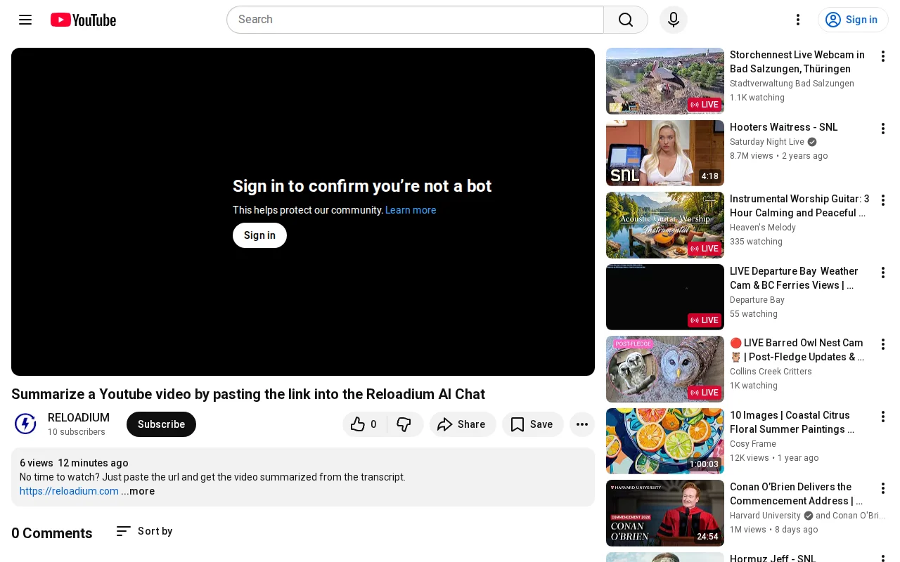 Summarize YT Video by pasting url into AI chat