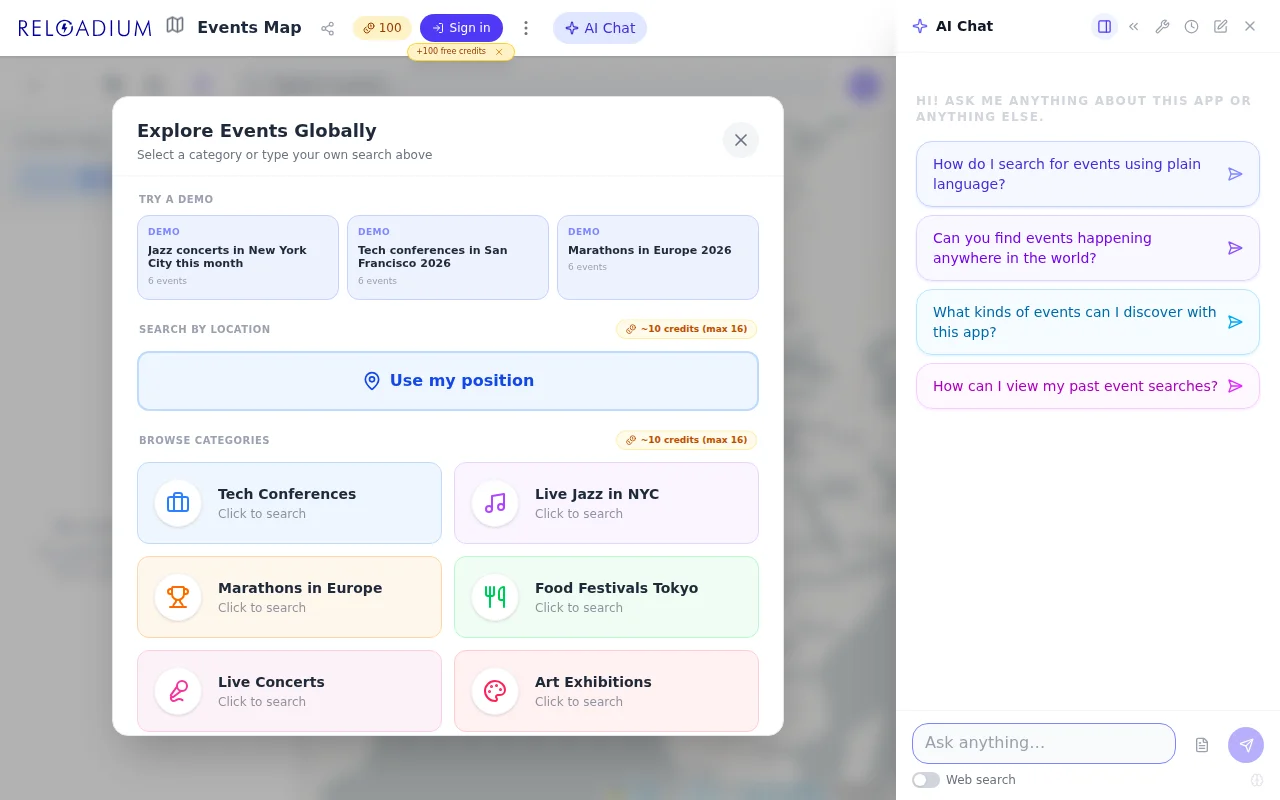Find any type of event visualized on a map