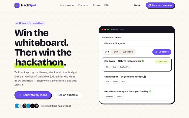 Hackspot.dev – Winning hackathon ideas in 30 seconds