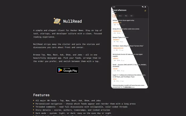 NullRead – A simple HN Android client