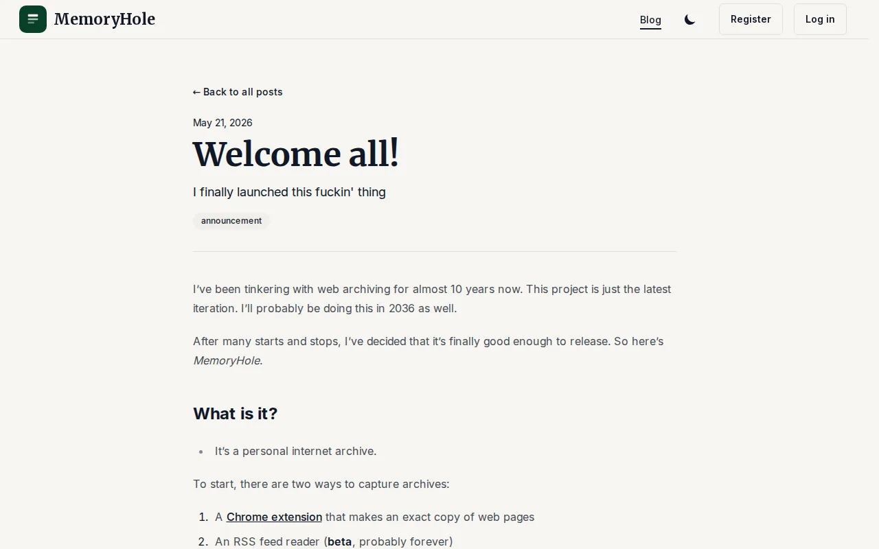 MemoryHole – Personal Internet Archive