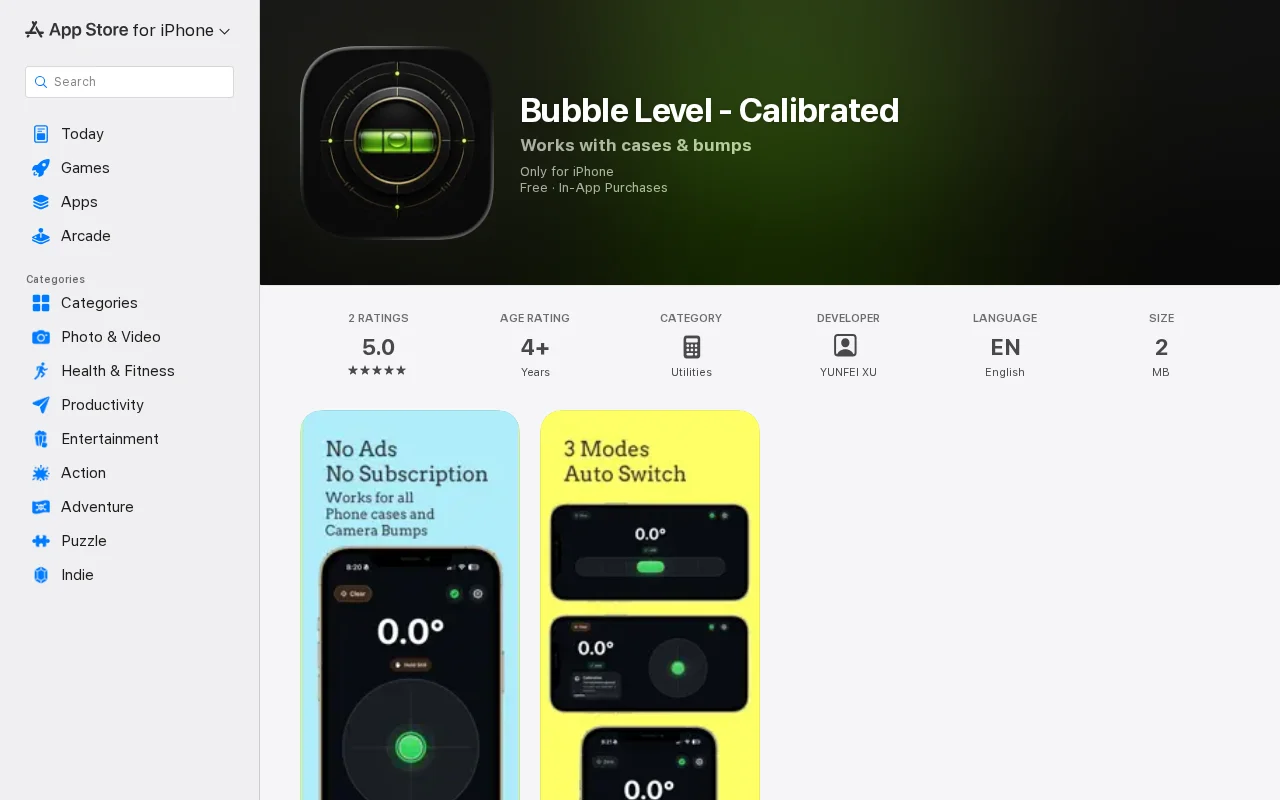 An iOS bubble level designed to calibrate away camera bump