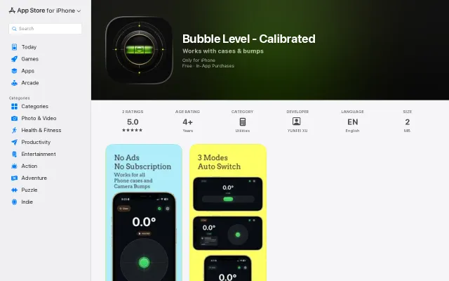 An iOS bubble level designed to calibrate away camera bump