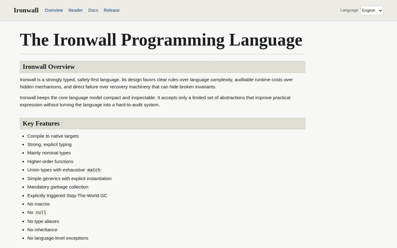 Ironwall, a safety-first native programming language and compiler