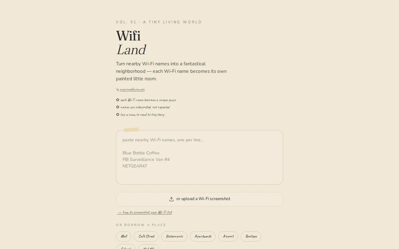 Wifiland – I turned nearby Wi-Fi network names into a live fantasy map