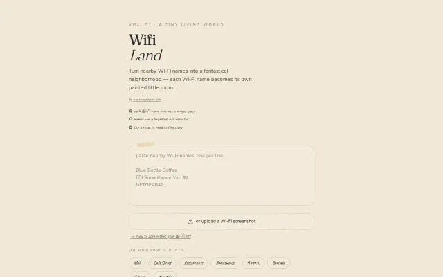 Wifiland – I turned nearby Wi-Fi network names into a live fantasy map