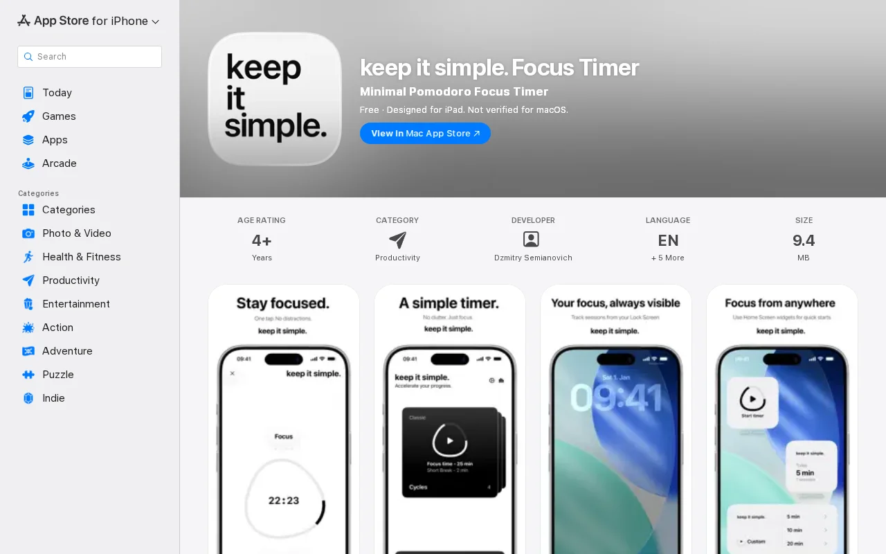 keep it simple. – a free focus timer for iPhone & iPad