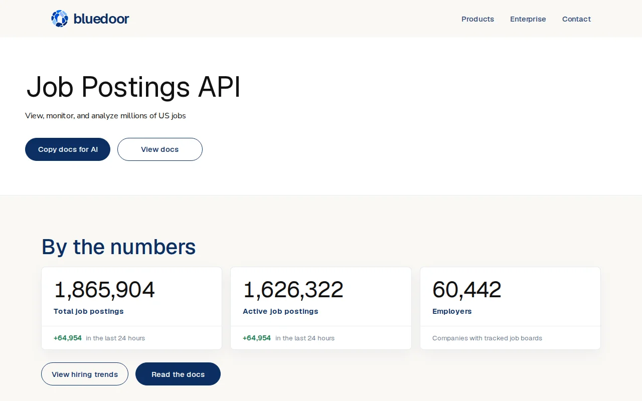 Free job postings API with 1.8M+ US jobs, 60k companies