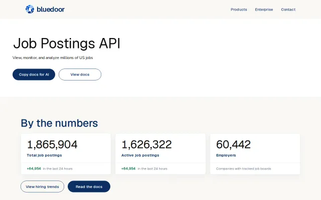 Free job postings API with 1.8M+ US jobs, 60k companies