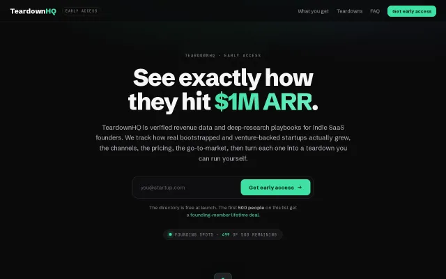 TeardownHQ, teardowns/playbooks of how indie startups grew