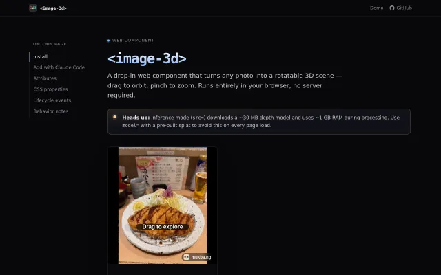 Image-3D: photo to 3D splat that runs in the browser