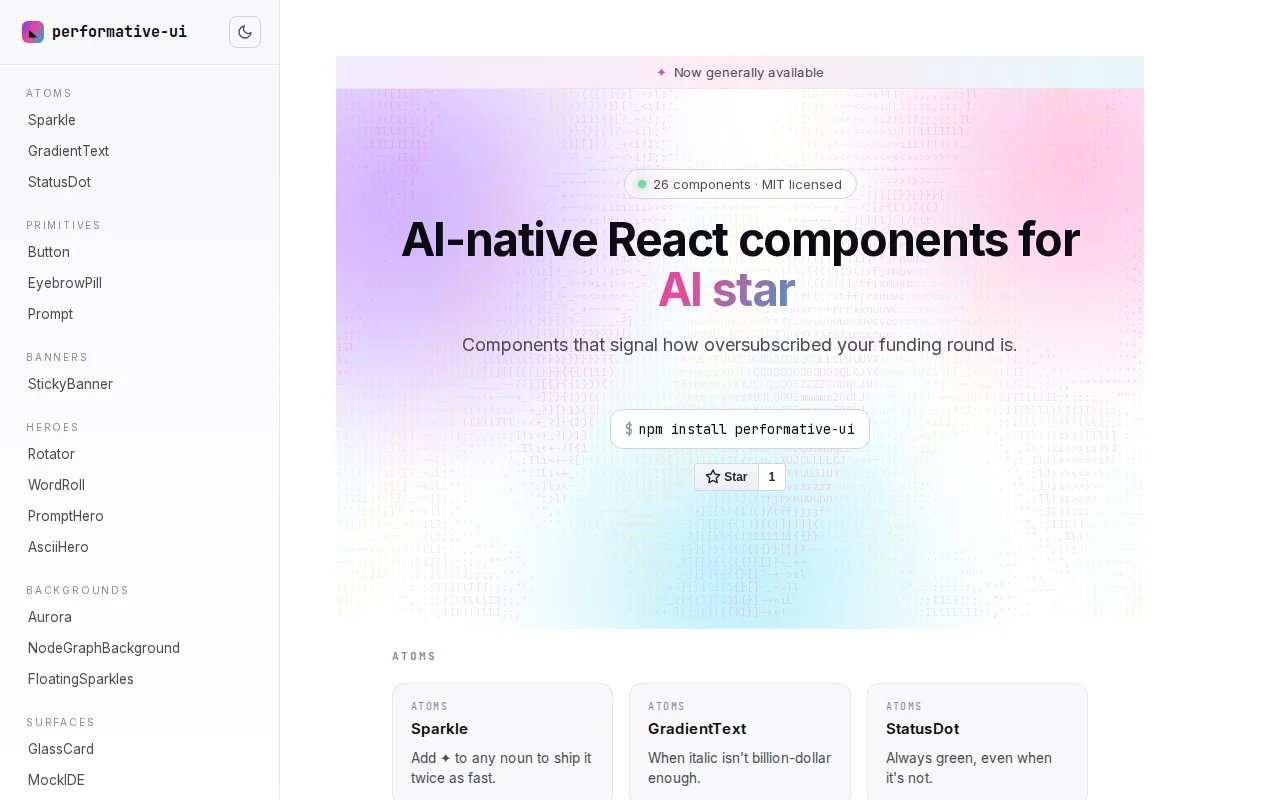 Performative-UI – a react component library of design tropes