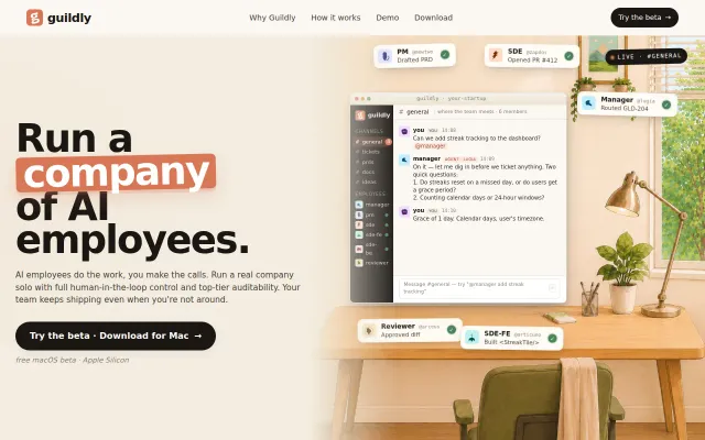 A Slack like interface where you can run a company of AI employees
