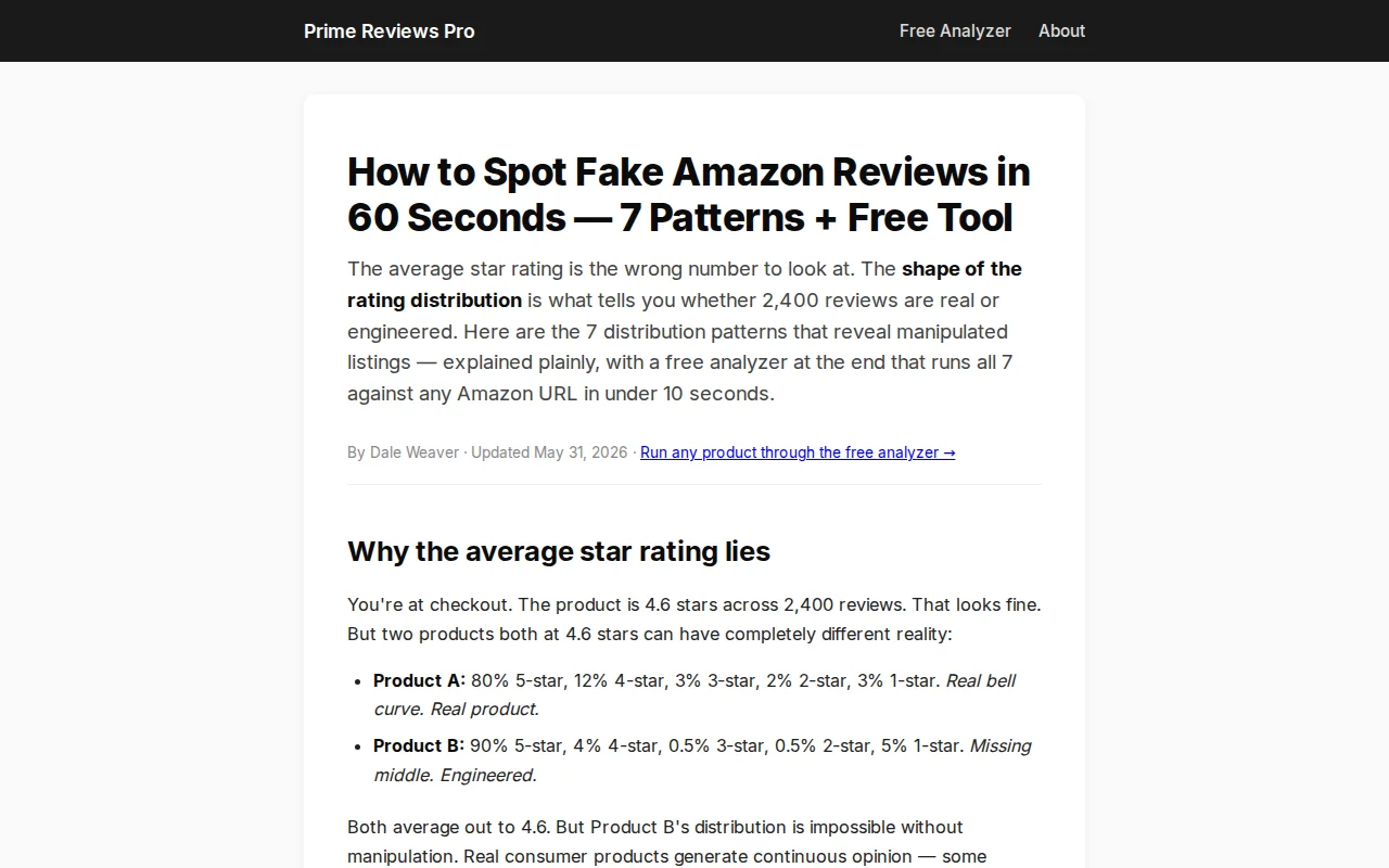A free analyzer for spotting fake Amazon reviews via distribution shape