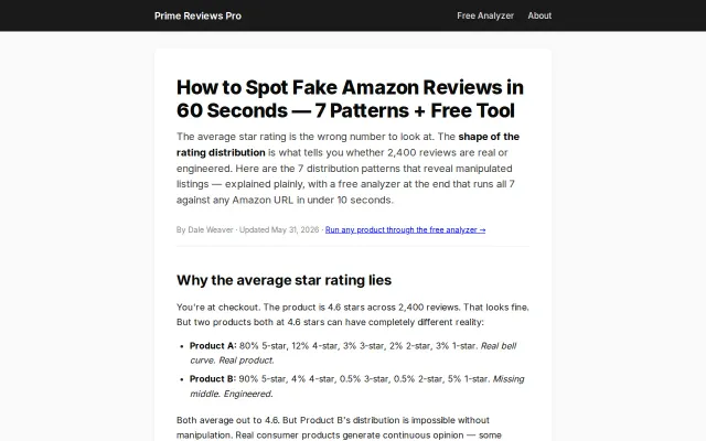 A free analyzer for spotting fake Amazon reviews via distribution shape