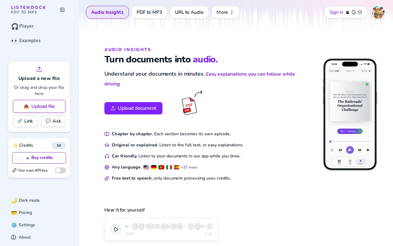 ListenDock now supports free TTS and bring-your-own API keys