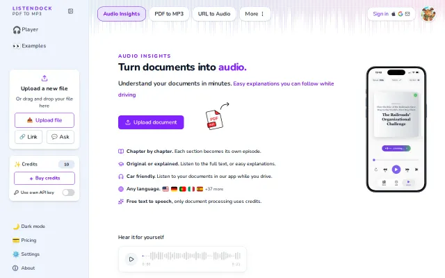 ListenDock now supports free TTS and bring-your-own API keys