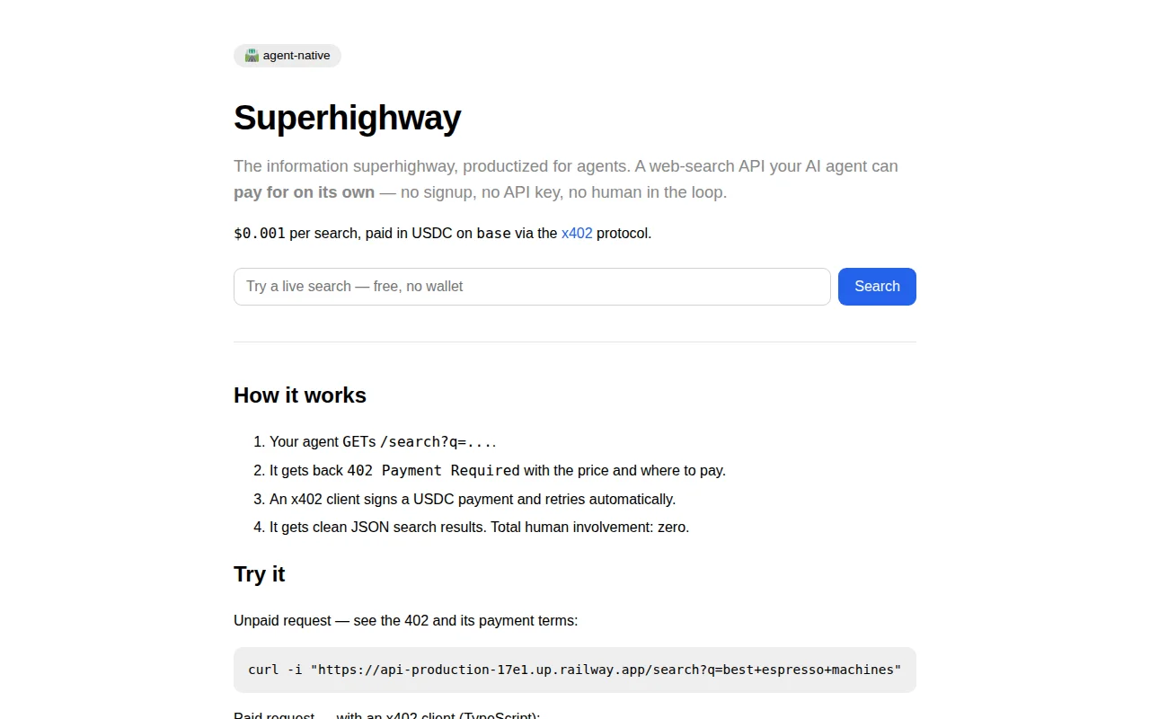 Web tools an AI agent pays for per call in USDC, no API key (x402+MCP)