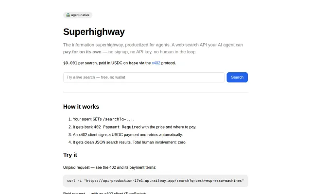 Web tools an AI agent pays for per call in USDC, no API key (x402+MCP)