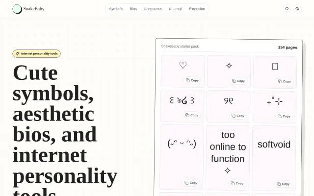 SnakeBaby – Cute symbols, bios, kaomoji, and username ideas