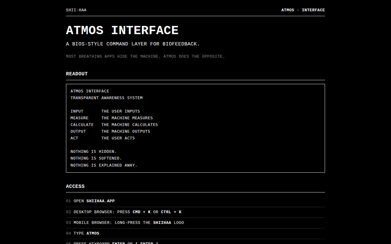 ΦASIS and Atmos, zero and BIOS layers beneath a breathwork app