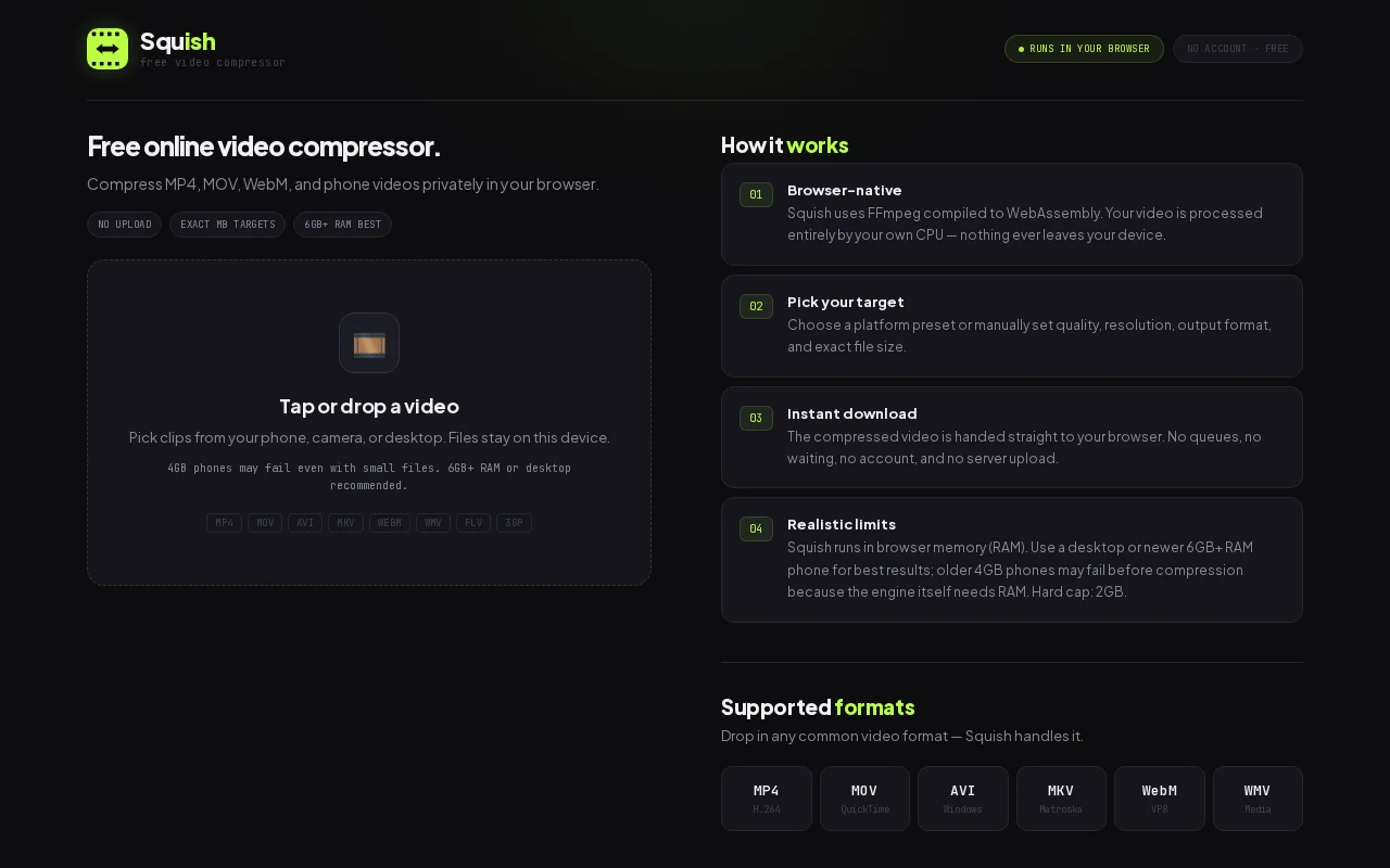 Squish – client-side video compression with WebAssembly