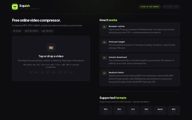 Squish – client-side video compression with WebAssembly