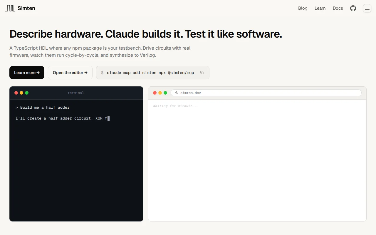 Simten – design hardware in TypeScript and simulate it in the browser