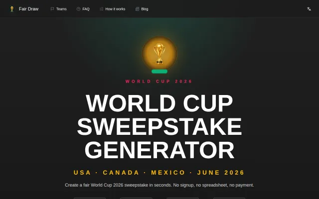 World Cup 2026 Sweepstake Generator with a fair-draw algorithm